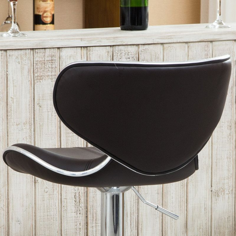 Roundhill Furniture Masaccio Cushioned Leatherette Upholstery Airlift Adjustable Swivel Barstool with Chrome Base, Brown, Set of 2