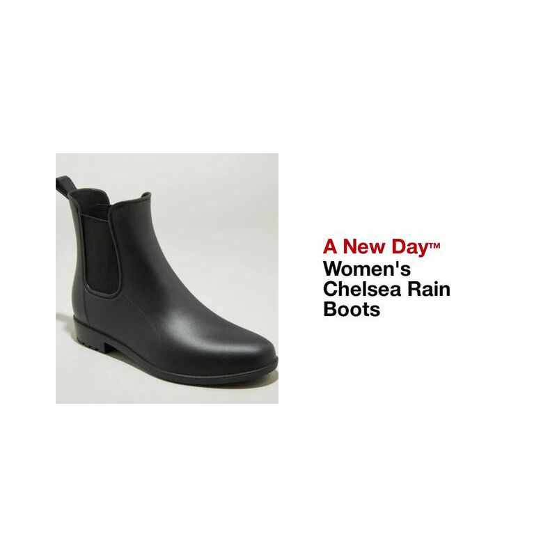 Women's Chelsea Rain Boots - A New Day™ Black 8: Waterproof Ankle Boots, Pull-On Style, Textured Outsole, Block Heel