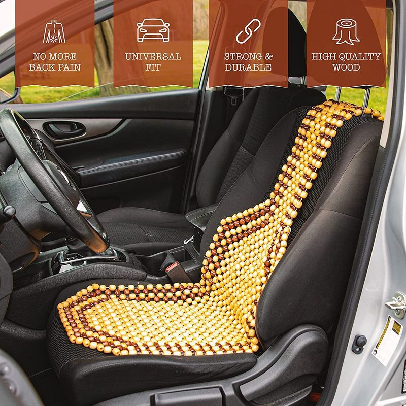 Zone Tech Wood Beaded Seat Cushion - Premium Quality Car Massaging Double Strung Wood Beaded Seat Cover for Stress Free all Day!