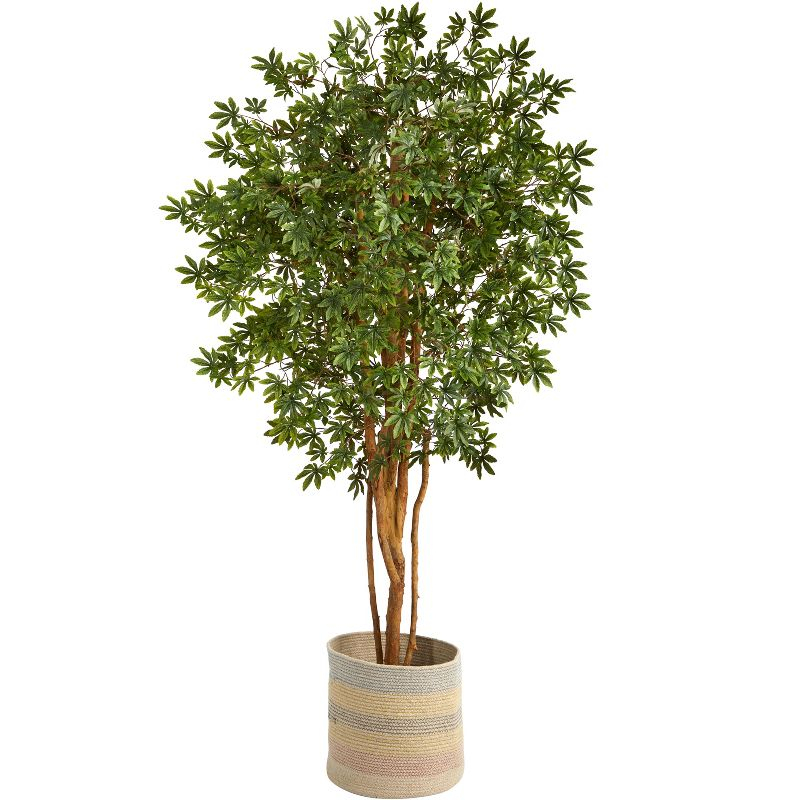 Nearly Natural 6-ft Japanese Maple Artificial Tree in Handmade Natural Cotton Multicolored Woven Planter
