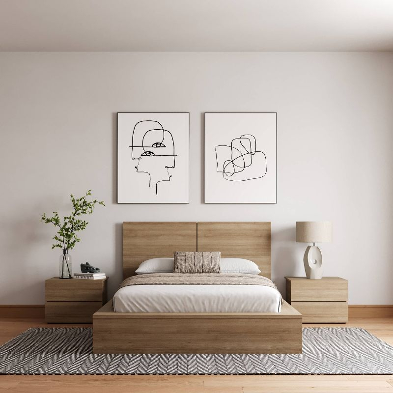 Nexera 4pc Full James Bedroom Set Brown Oak: Modern Furniture with Headboard & Nightstands