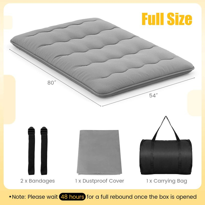 Costway Full Futon Mattress Japanese Floor Pad Washable Cover Carry Bag Gray