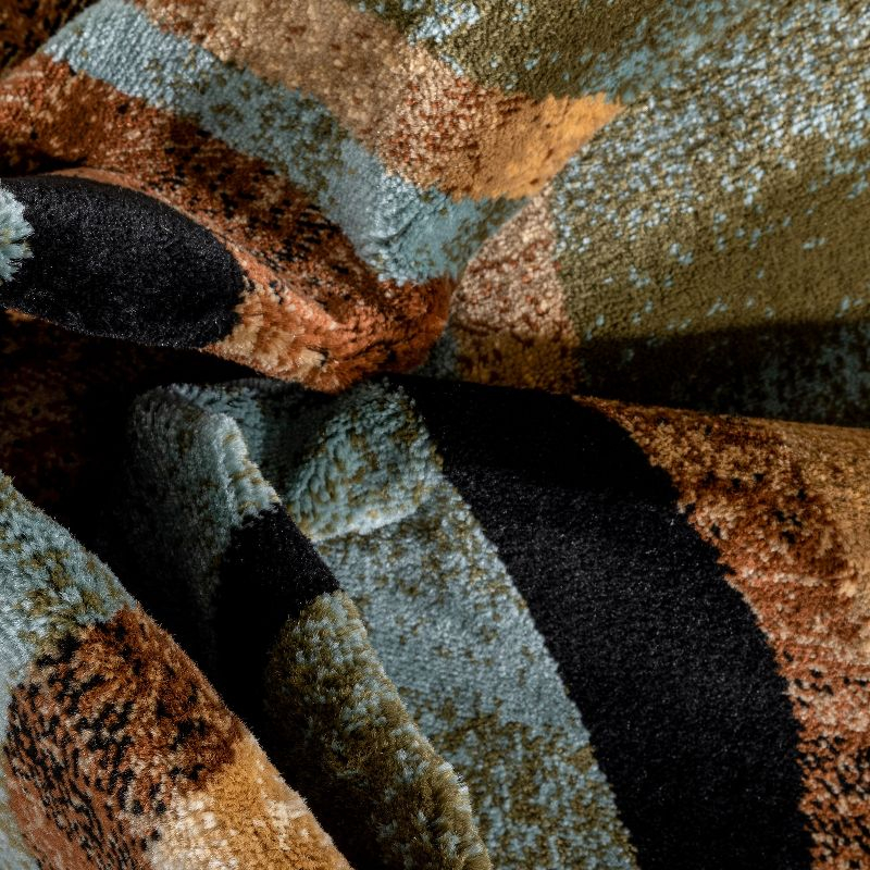 Well Woven Hudson Waves Geometric Modern Casual Abstract Contemporary Natural Lines Soft 5'3" Round Multi Blue Area Rug