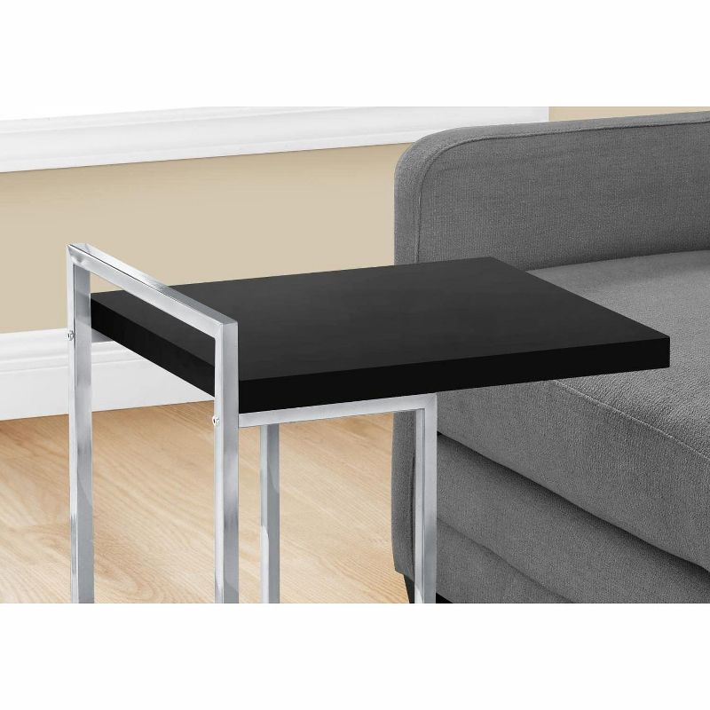 Monarch Specialties Accent Table C-Shaped End Side Snack Living Room Bedroom Metal Laminate Black Chrome Contemporary Modern
