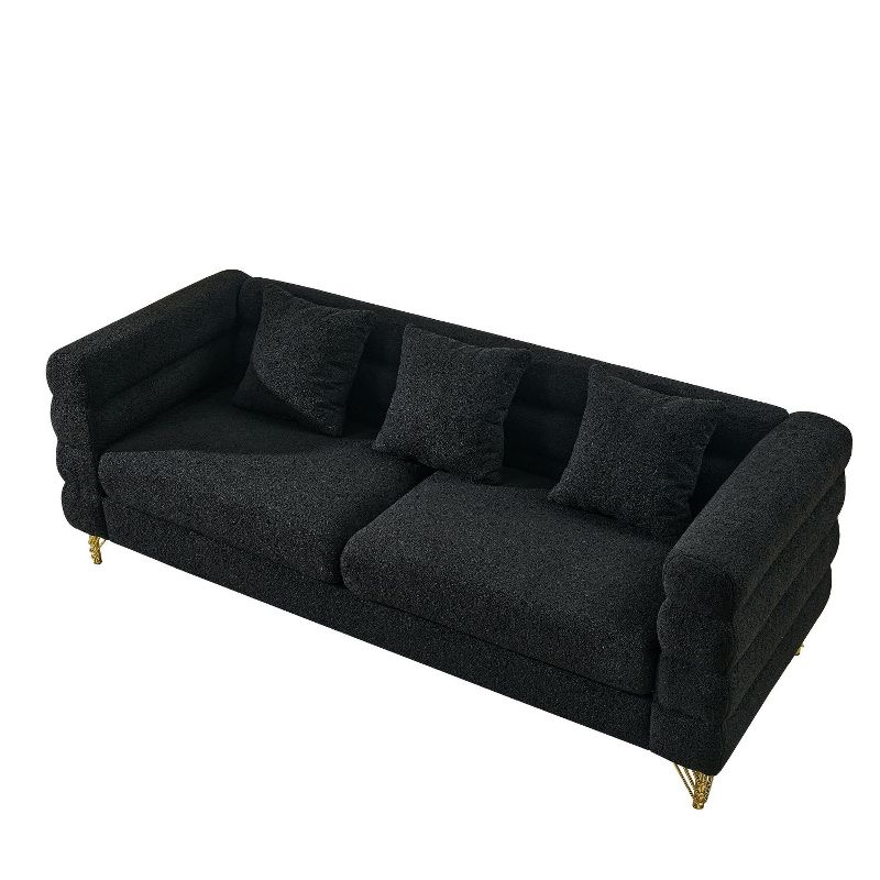 81'' Modular Oversized 3 Seater Velvet Sofa, Deep Seating with 3 Pillows for Living Room, Bedroom, Black - Maison Boucle