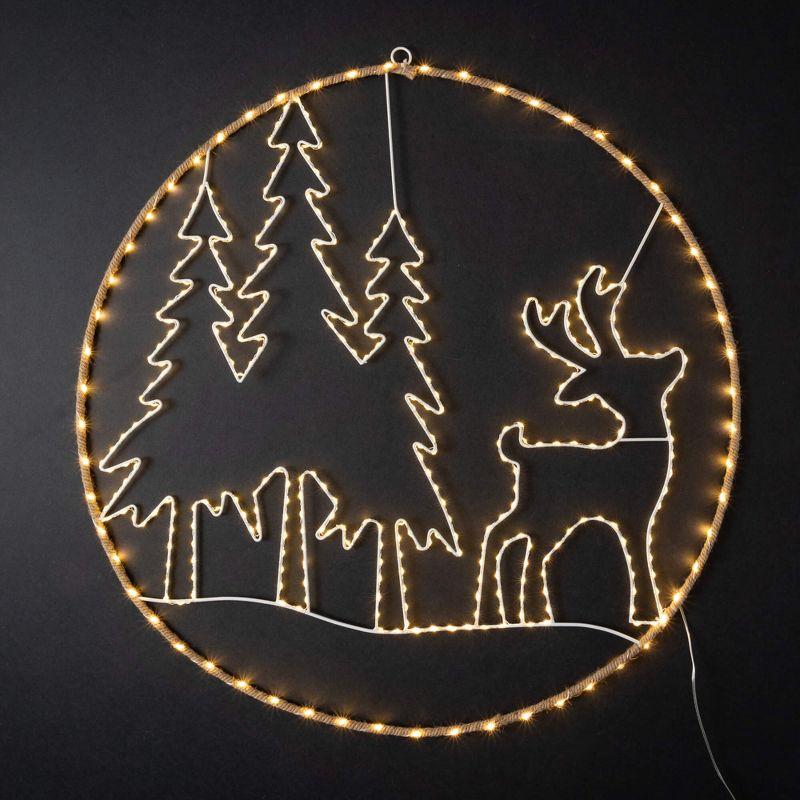 30"H Sullivans Christmas LED Deer Scene Wall Decor, White, Indoor Christmas Decor