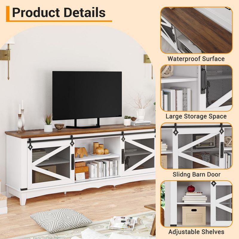 Farmhouse TV Stand with Sliding Barn Doors, TV Cabinet with Storage Shelf, Entertainment Center for 65" TV