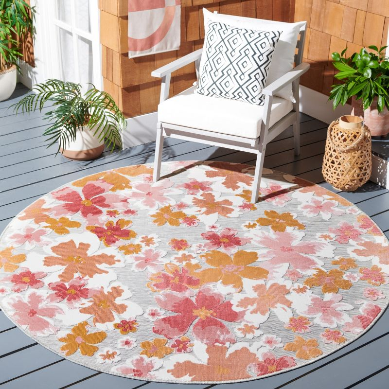 Cabana CBN488 Loomed Indoor/Outdoor Area Rug - Grey/Rose - 6'5"x6'5" Round - Safavieh