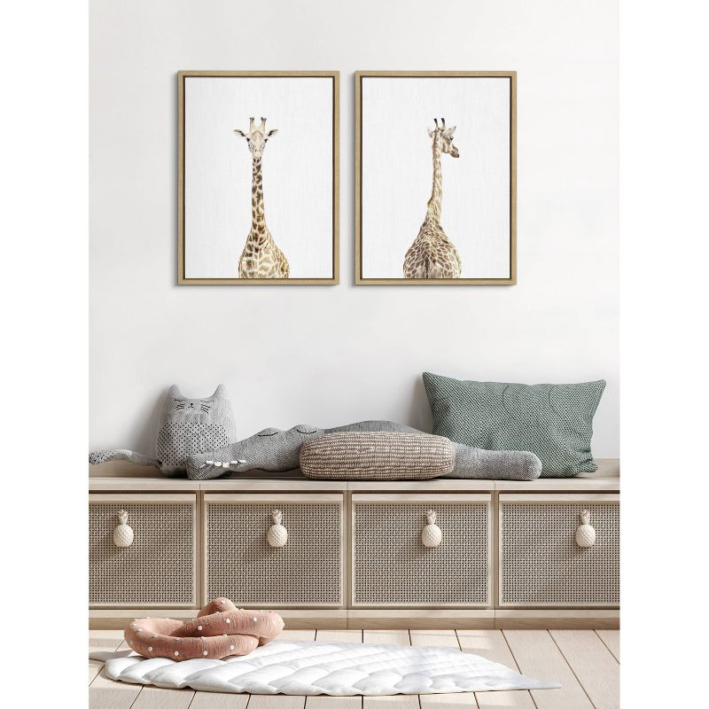 (Set of 2) 18" x 24" Sylvie Giraffe Front and Back by Amy Peterson Art Studio Natural Framed Canvas Set - Kate & Laurel All Things Decor