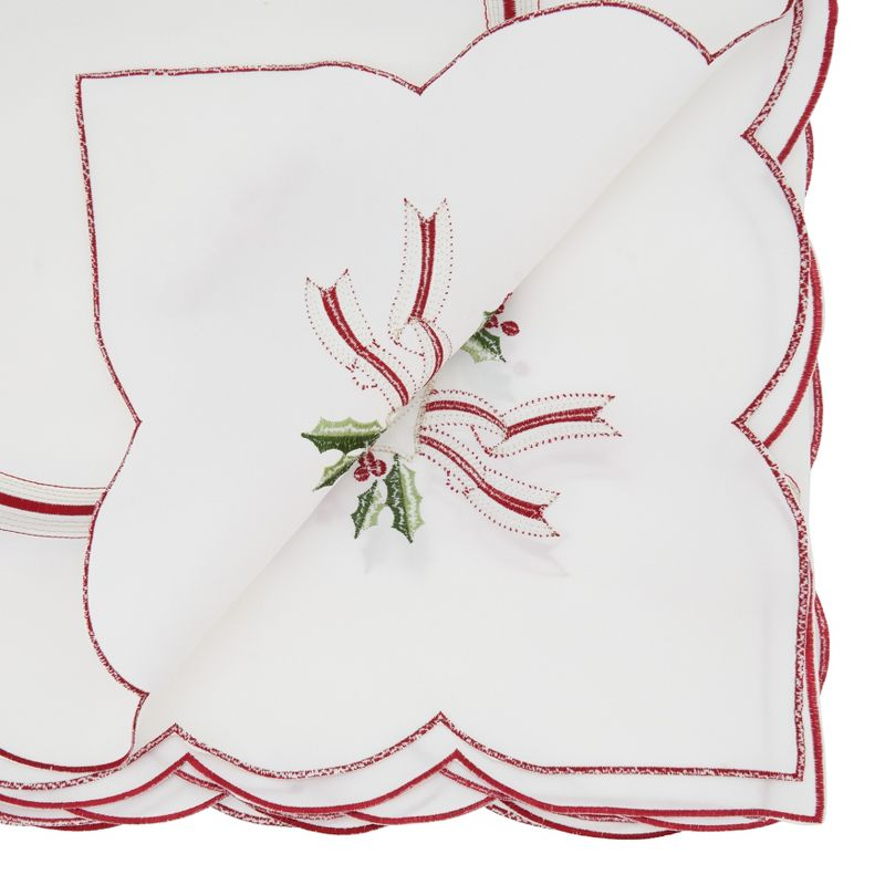 Saro Lifestyle Embroidered Tablecloth With Christmas Motifs, Ivory, 69" x 69"