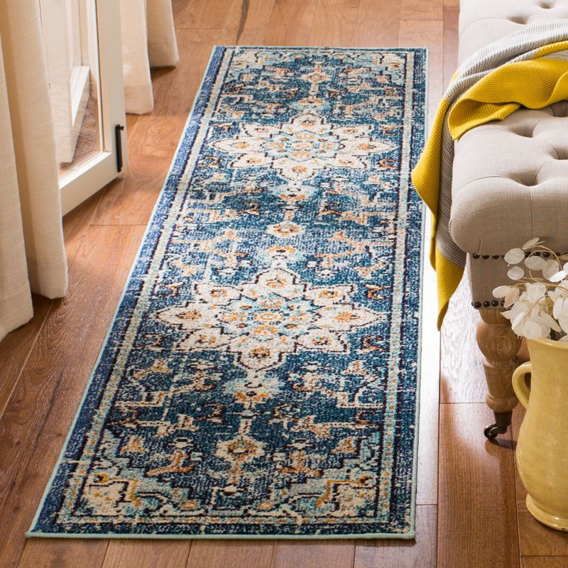 Madison MAD473 Power Loomed Indoor Runner Rug - Blue/Light Blue - 2'2"x16' - Safavieh