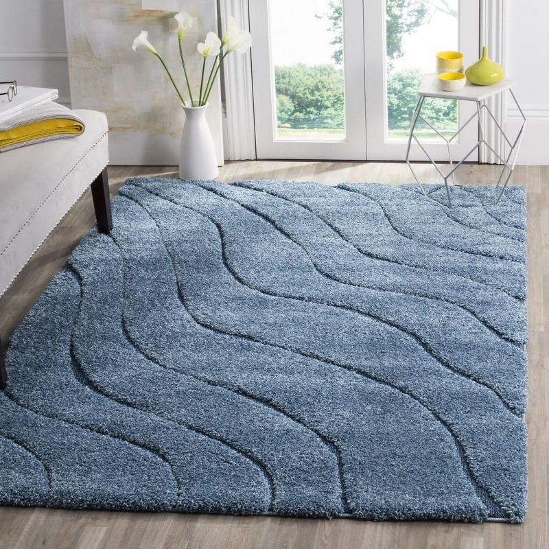 Florida Shag SG472 Power Loomed Indoor Area Rug - Light Blue/Blue - 5'3"x7'6" - Safavieh