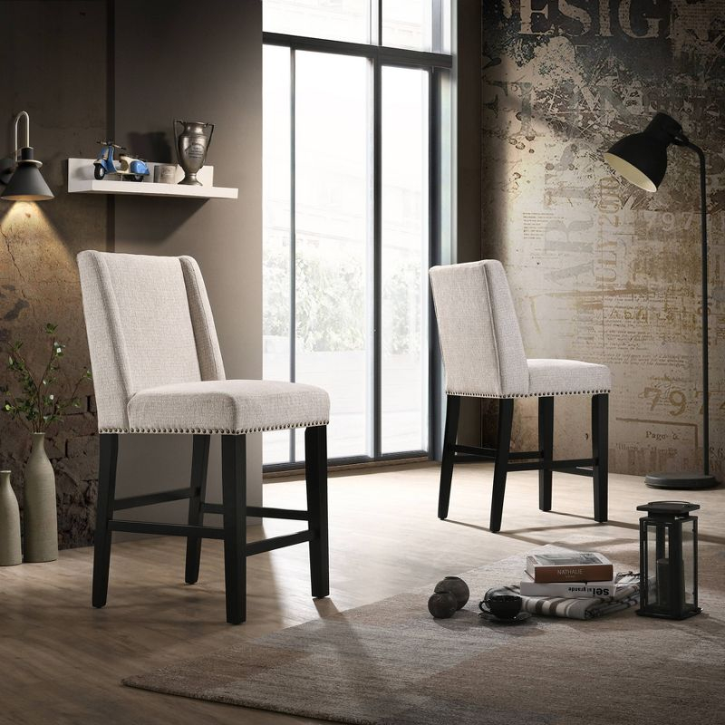 Carolina Living Set of 2 24" Laurant Counter Height Barstools with Nailhead Trim & Footrest