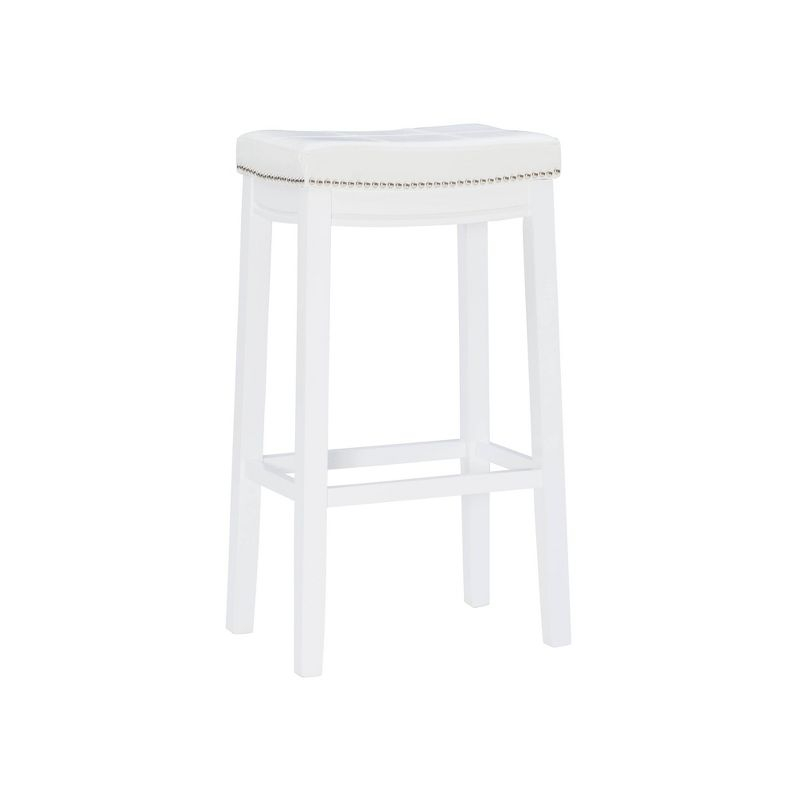 Linon Claridge Backless Faux Leather Nailhead Saddle Barstool Black/White: Upholstered, Rubberwood Legs, Footrest