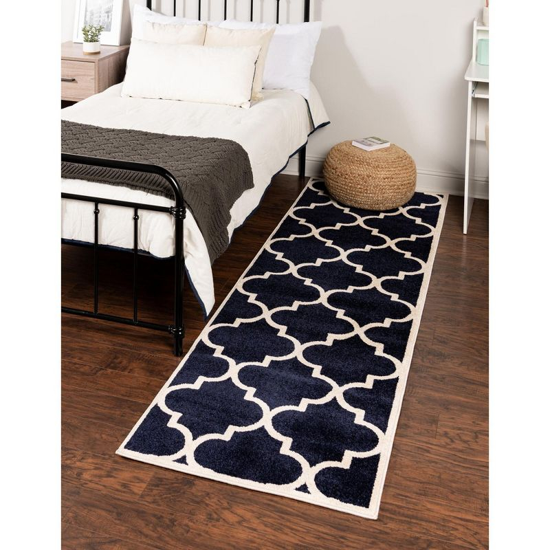 Unique Loom 2' 0 x 8' 0 Runner Navy Blue Trellis Austin Area Rug