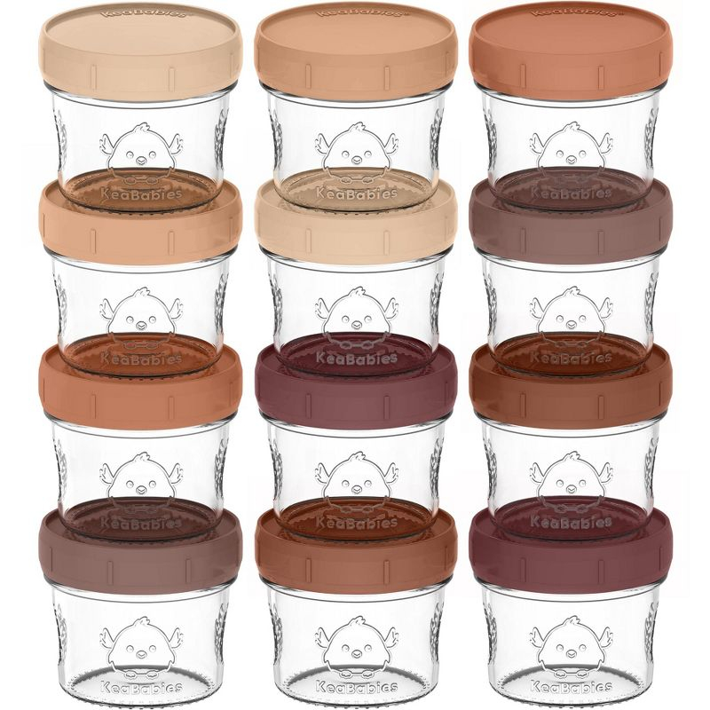 12pk Prep Baby Food Storage Containers, 4 oz Leak-Proof, BPA Free Glass Baby Food Jars for Feeding  (Terracotta)