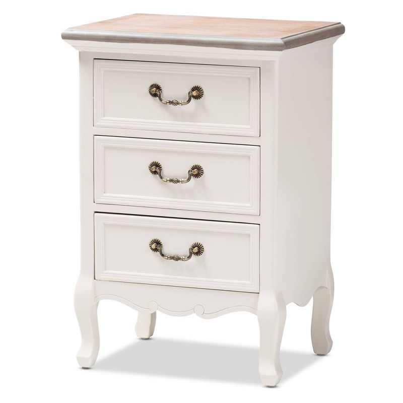 Capucine Two-Tone Natural Whitewashed Oak Finished Wood 3 Drawer Nightstand White - Baxton Studio: Modern Style, Includes Anti-Tip Hardware