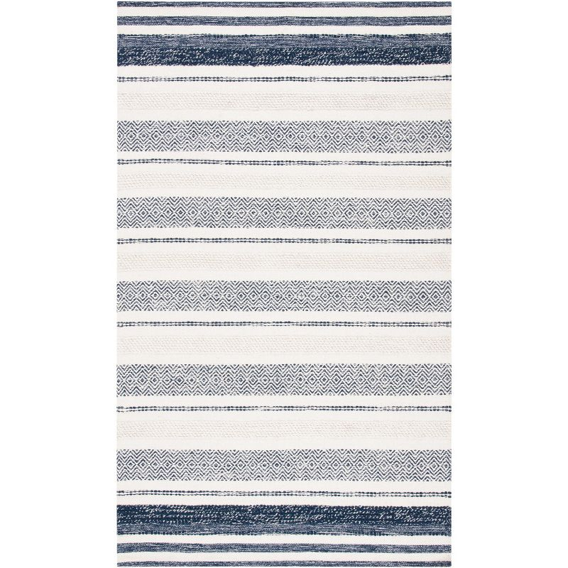 Striped Kilim STK502 Hand Woven Area Rug - Ivory/Navy - 4'x6' - Safavieh.