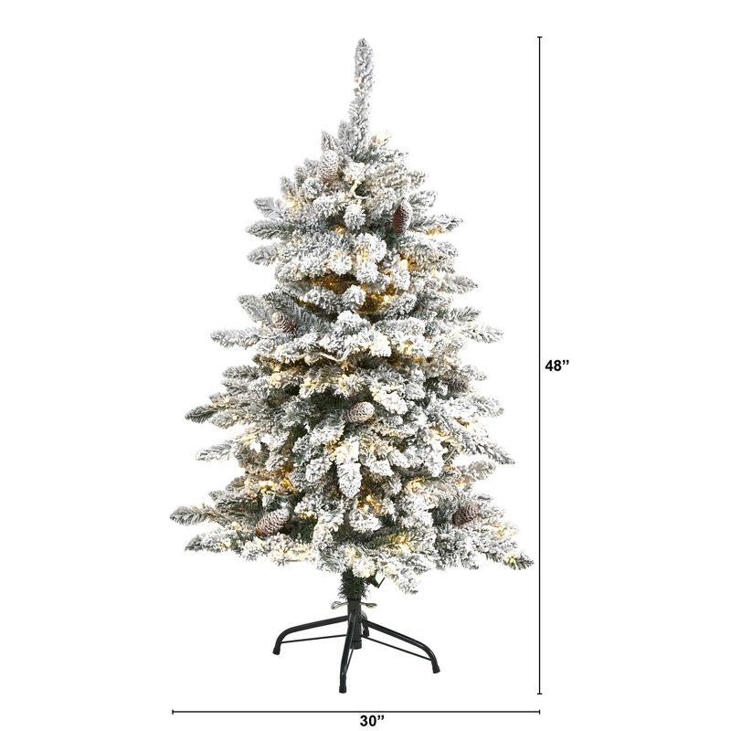 4ft Nearly Natural Pre-Lit LED Flocked Livingston Fir Artificial Christmas Tree Clear Lights: With Pine Cones, Easy Setup
