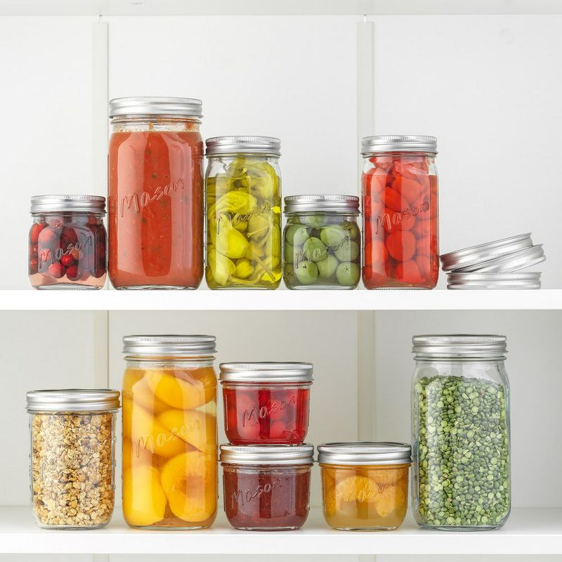 JoyJolt Wide Mason Jars with Airtight Lids, Labels and Measures - 16 oz - Set of 6