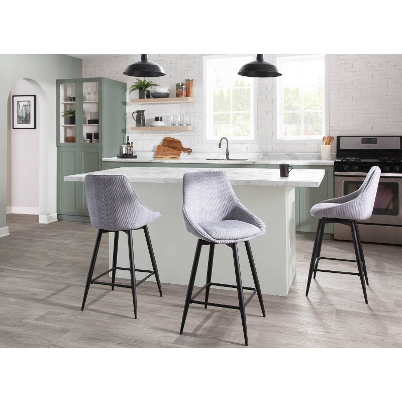 Set of 2 Diana Counter Height Barstools Gray: Velvet Upholstery, Swivel, Armless - LumiSource