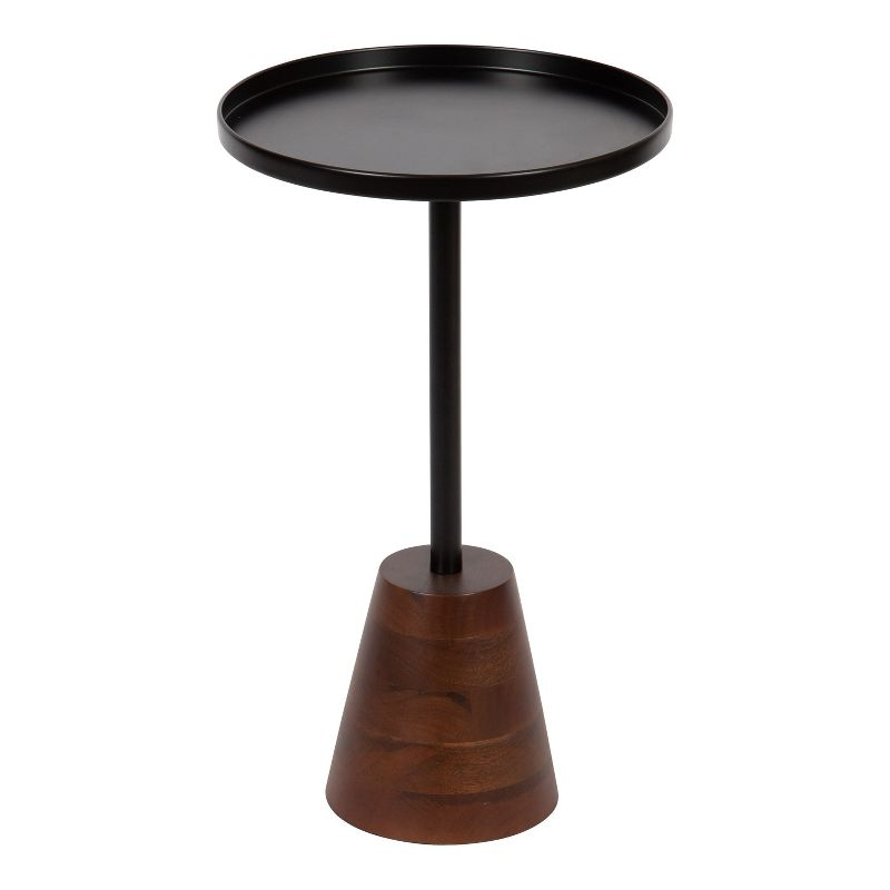 Kate and Laurel Tira Round Metal Side Table, 14x14x24, Black and Walnut Brown