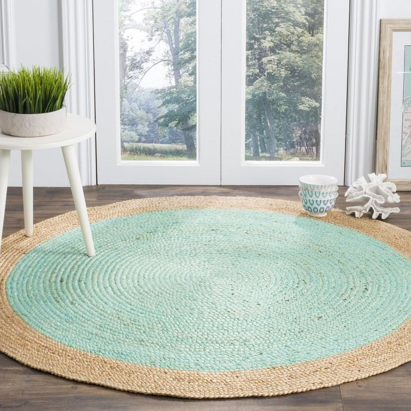 Natural Fiber NF801 Hand Woven Indoor Area Rug - Aqua/Natural - 4' Round - Safavieh.