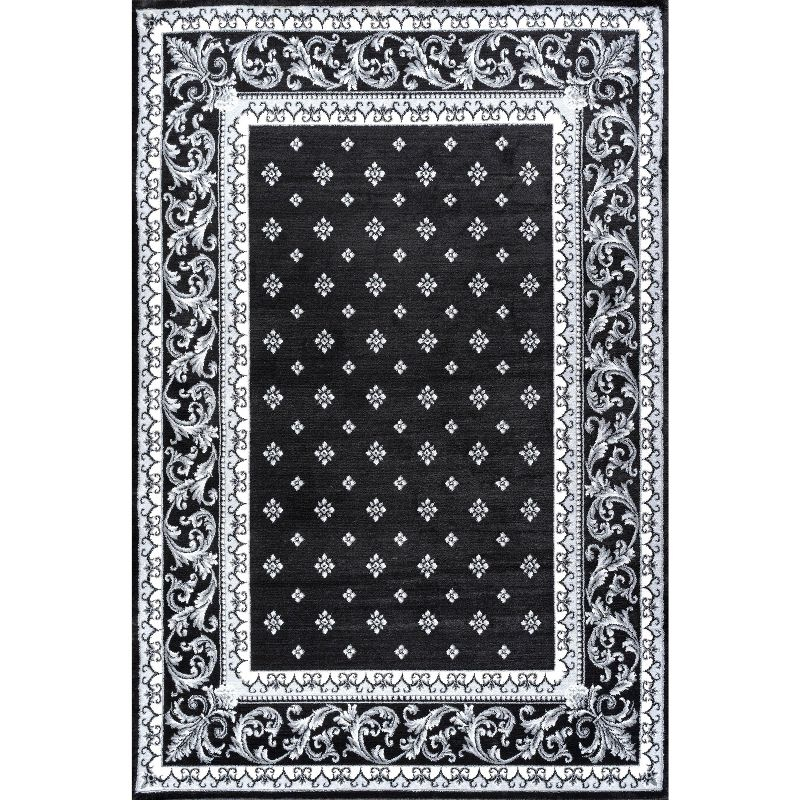 3'x 5' Acanthus French Border Area Rug, Black/Gray - JONATHAN Y