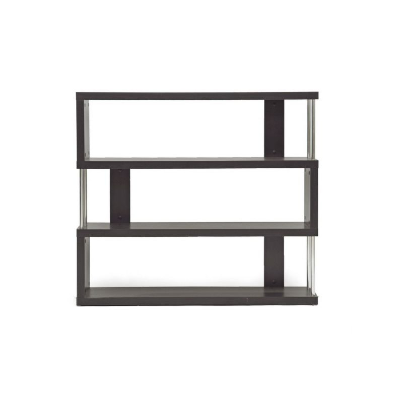 38.5" Barnes Three Shelf Modern Bookshelf Dark Brown - Baxton Studio: Chromed Steel Supports, Engineered Wood