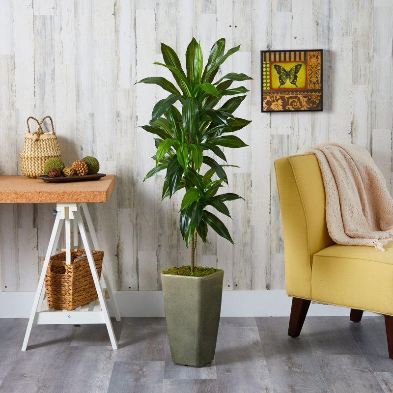 Nearly Natural 4.5-ft Dracaena Artificial Plant in Green Planter (Real Touch)