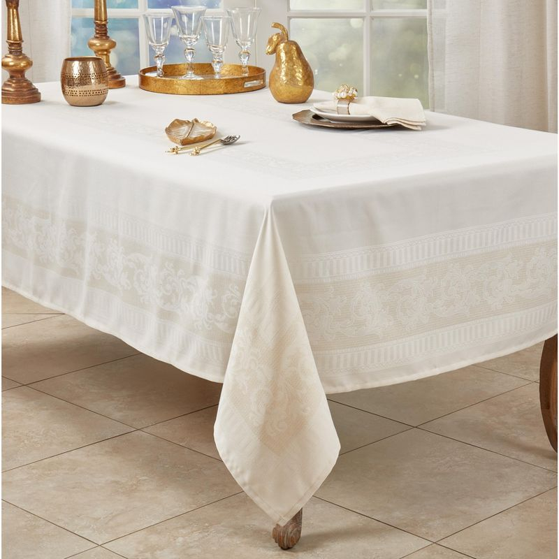 Saro Lifestyle Charming Jacquard Floral Tablecloth, 65"x104", Off-White