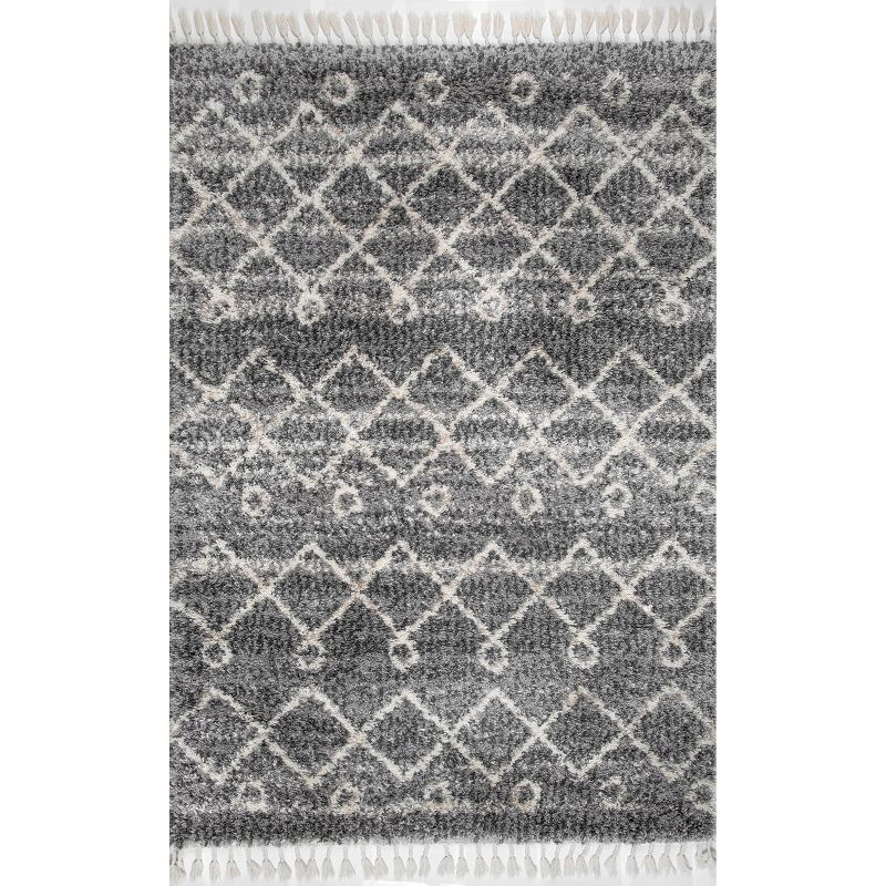 Nuloom Kristi Moroccan 3x5 Accent Shag Indoor Area Rug for Living Room Bedroom Dining Room Nursery Entryway, Grey/Ivory