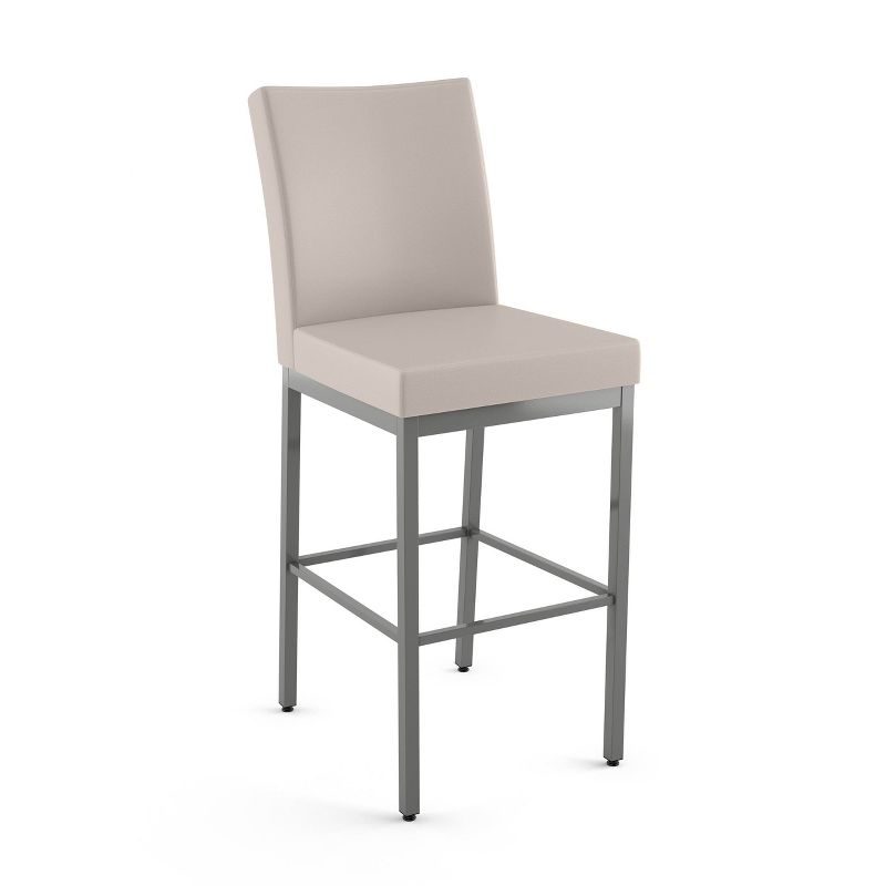 Amisco Perry Upholstered Barstool Cream/Gray: Faux Leather, Steel Frame, 30" Fixed Height