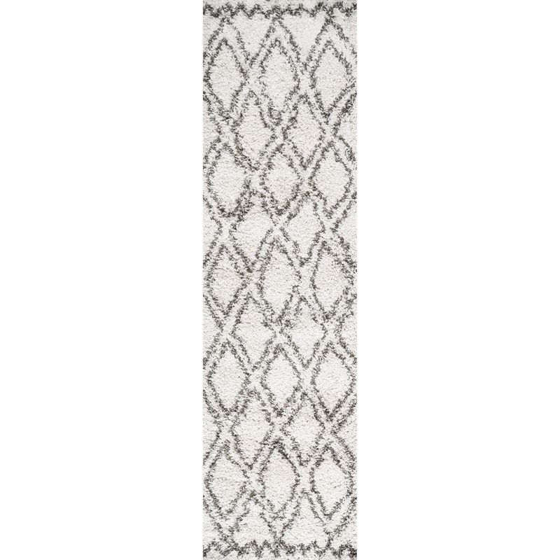 2'x8' Soller Diamond Trellis Shag Runner Rug, Beige - JONATHAN Y