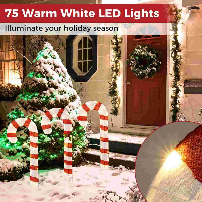 Costway 3 PCS Pre-Lit Candy Canes 31.5"H Xmas Yard Signs with 75 LED Lights Zip Ties