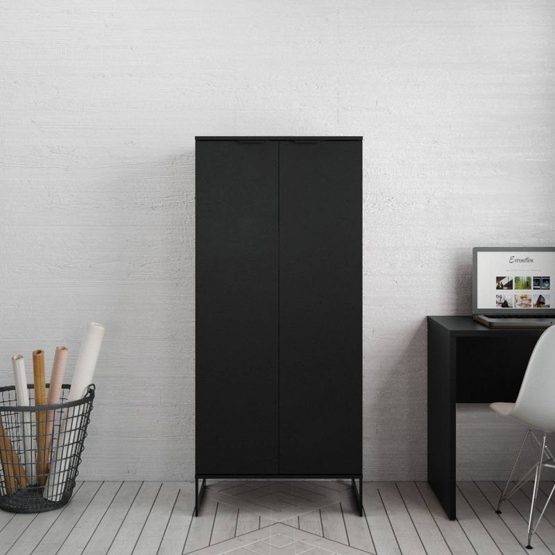 Manhattan Comfort 59.72" Lexington 4 Shelf Bookcase Black: Matte Finish, MDF Frame, Enclosed Storage Shelves