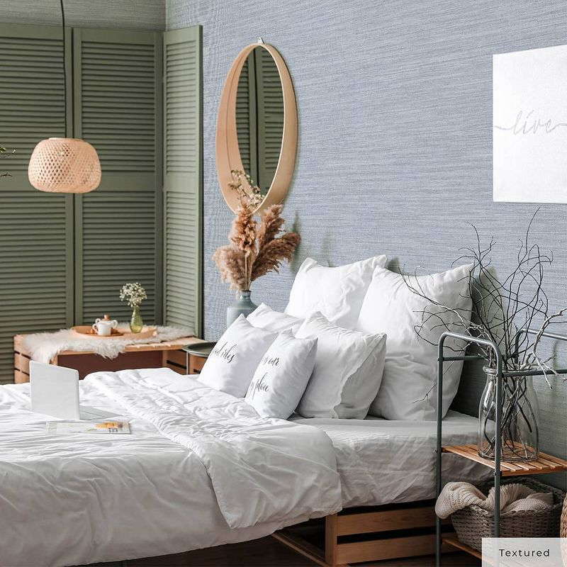 Tempaper & Co.® Faux Horizontal Grasscloth Removable Peel and Stick Wallpaper, Textured Blue, 28 sq. ft.: Vinyl, Prepasted, Abstract Pattern