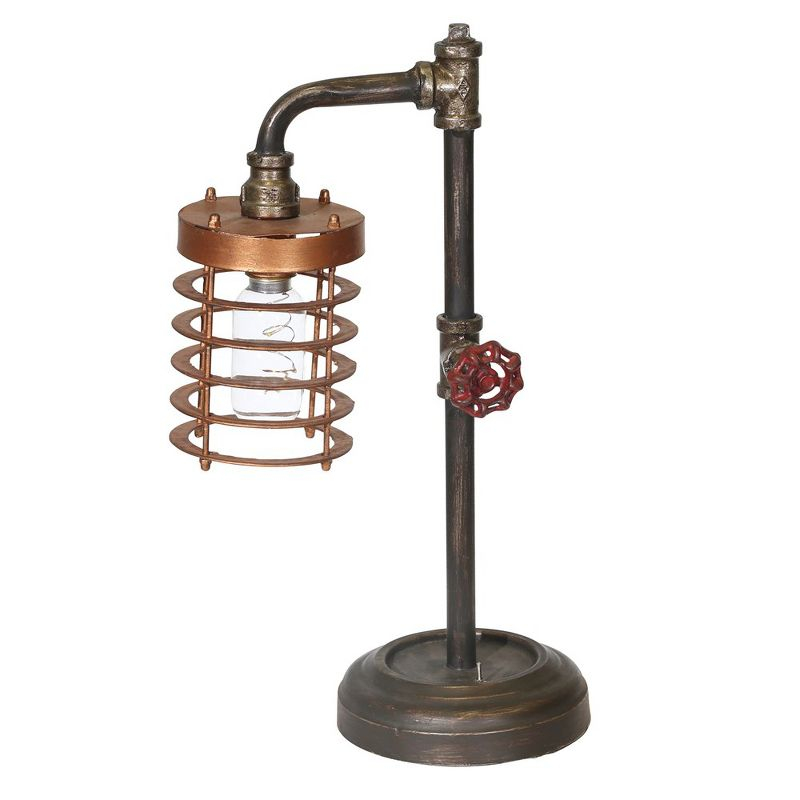 Sagebrook Home Industrial Style Metal Pipe Table Lamp, Bulb Included, Battery Operated, Black and Copper, 17.75"H