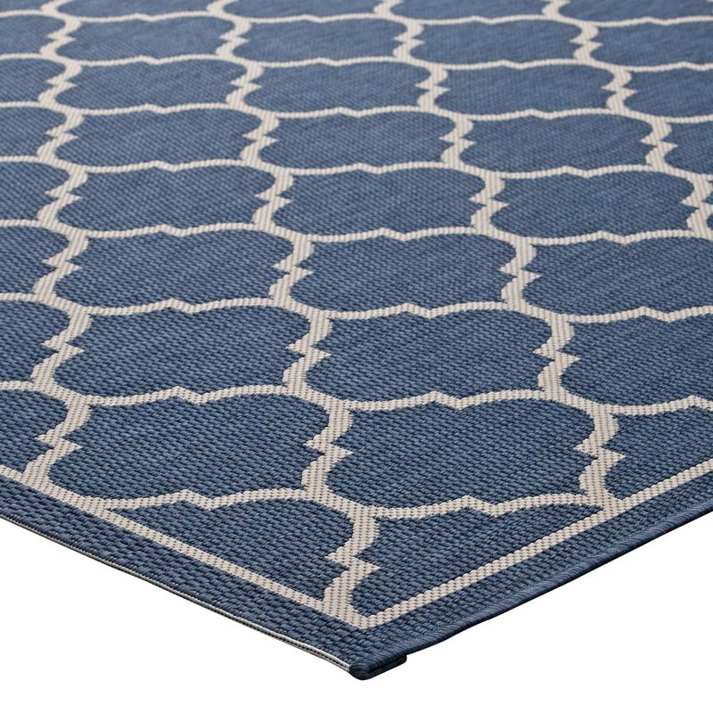 Modway Avena Moroccan Quatrefoil Trellis 8x10 Indoor and Outdoor Area Rug - Blue and Beige,  100% Soft Polypropylene ,  Tight Low Pile Weave