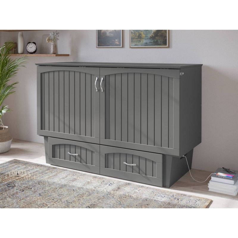 Queen Nantucket Murphy Bed Chest USB Turbo Charger Gray - AFI: Space-Saving, Built-In Charging, No Box Spring Required