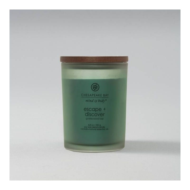 Frosted Glass Escape + Discover Lidded Jar Candle Green 8.8oz - Mind & Body by Chesapeake Bay Candle: Soy Wax, Essential Oils, 44hr Burn