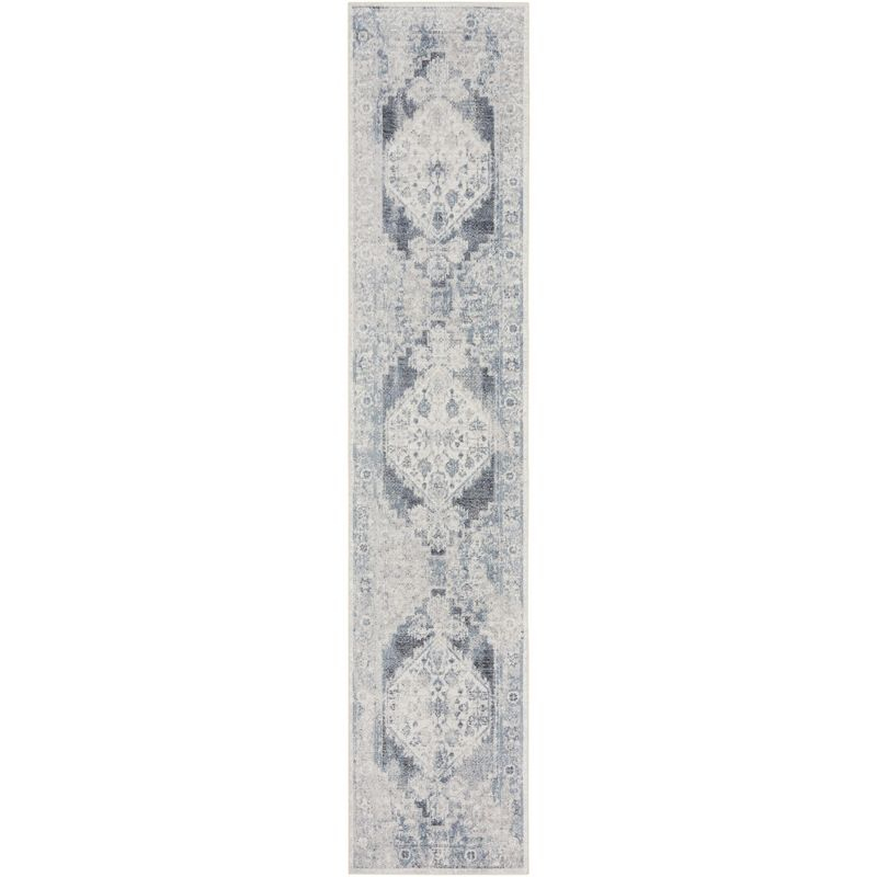 Nourison Astra Machine Washable Vintage Persian Indoor Bathroom, Kitchen Runner Rug Blue/Ivory 2'2" x 8'