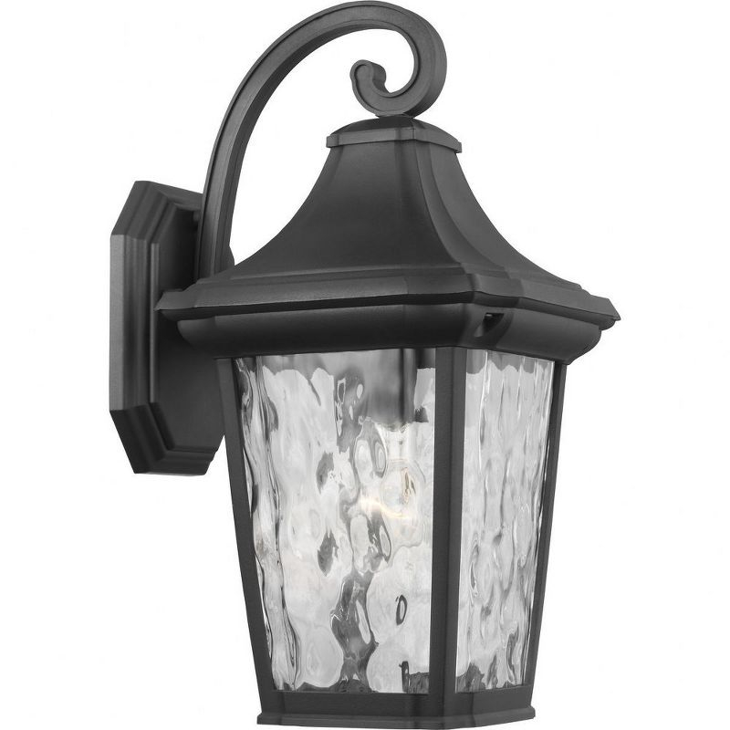 Progress Lighting Marquette 1-Light Outdoor Wall Lantern in Black with Water Glass Shade