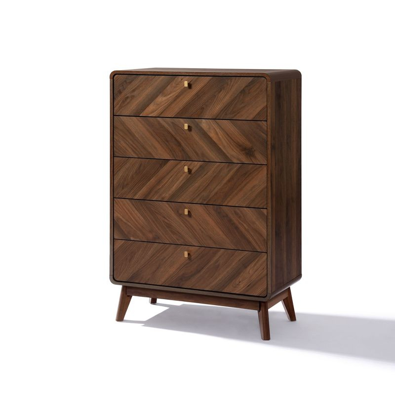 LuxenHome Columbia Engineered Wood 47.5-Inch Tall 5-Drawer Bachelor Chest Brown