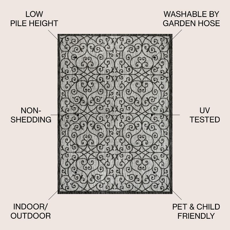 8' x 10' Madrid Vintage Filigree Textured Weave Indoor/Outdoor Area Rug, Light Gray/Black - JONATHAN Y