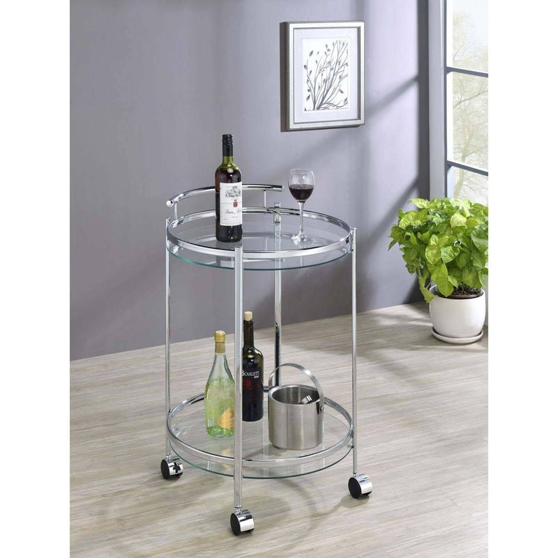Coaster Chrissy Modern 2 Tier Round Glass Bar Cart Chrome
