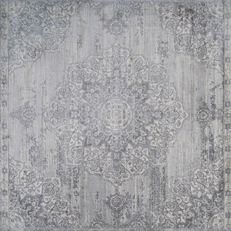 6' x 6' Modern Persian Vintage Moroccan Medallion Area Rug, Light Gray - JONATHAN Y