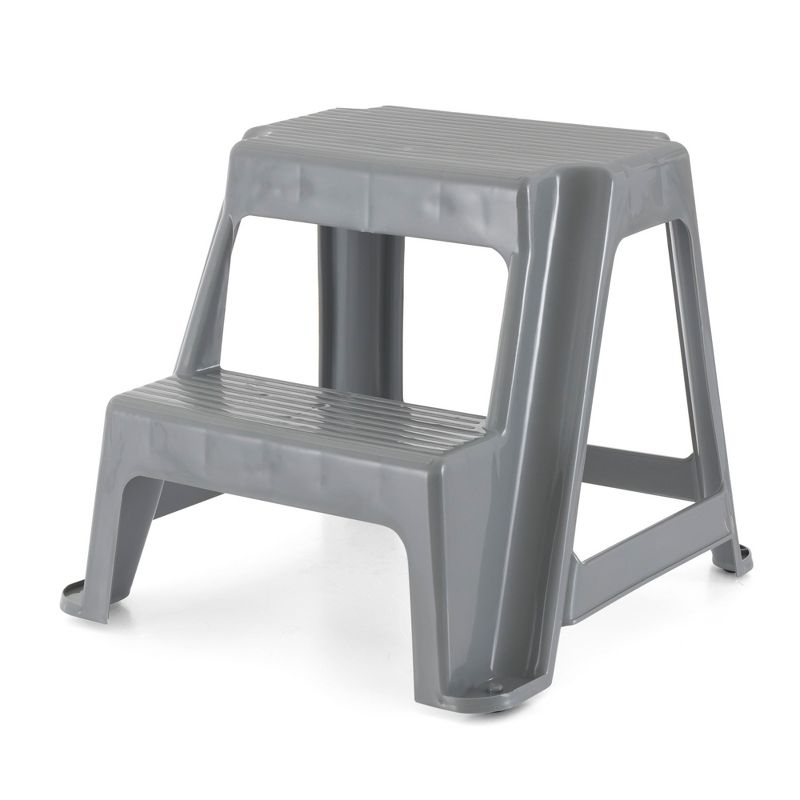 Gracious Living Plastic 2-Step Stool, Portable Step Stool for Home or Work, 16 Inches Tall, Gray