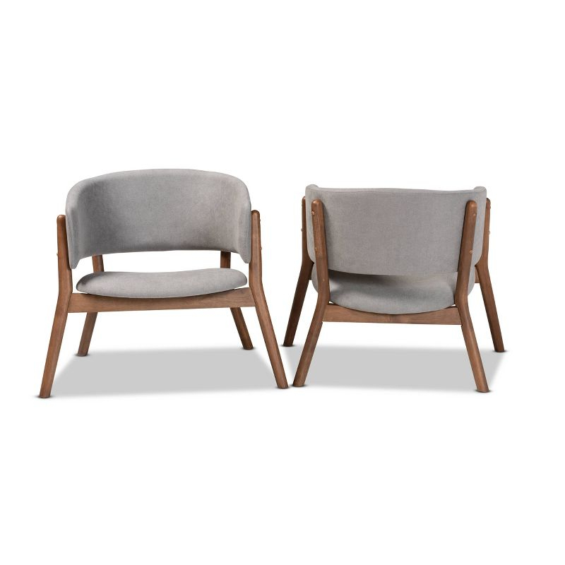 2pc Baron Fabric Upholstered and Wood Living Room Accent Chair Set Light Gray/Walnut Brown - Baxton Studio