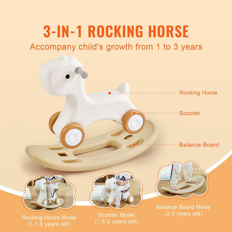 VEVOR 3 in 1 Rocking Horse for Toddlers 1-3 Years, Baby Rocking Horse with Detachable Balance Board and 4 Smooth Wheels
